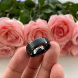 8mm Tungsten Rings Matte Brushed Finish Wedding Bands Stepped Edges
