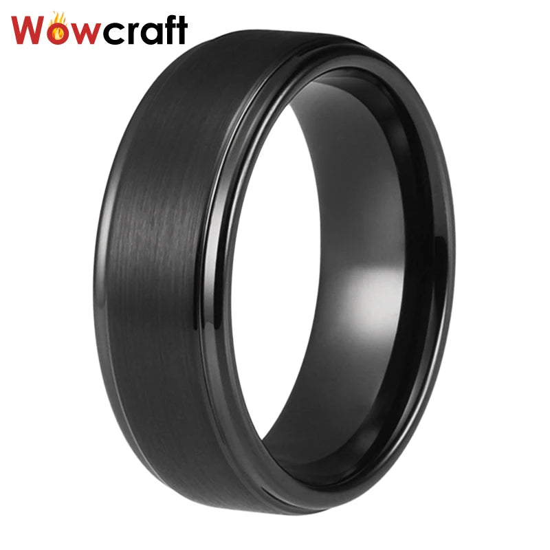8mm Tungsten Rings Matte Brushed Finish Wedding Bands Stepped Edges