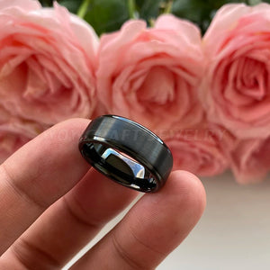 8mm Tungsten Rings Matte Brushed Finish Wedding Bands Stepped Edges