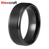 8mm Tungsten Rings Matte Brushed Finish Wedding Bands Stepped Edges