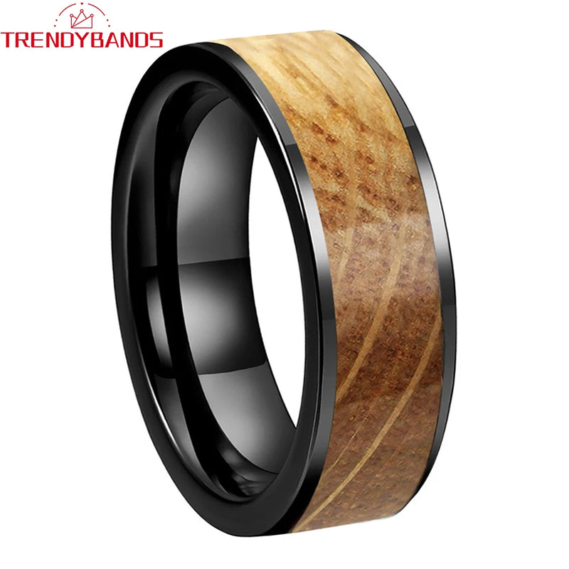 8mm Tungsten Oak Wood Ring Wedding Band