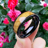 8mm Tungsten Oak Wood Ring Wedding Band