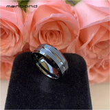 8mm Tungsten Wedding Band Grooved Bevel Edges Brushed Finish