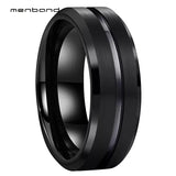 8mm Tungsten Wedding Band Grooved Bevel Edges Brushed Finish