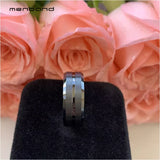 8mm Tungsten Wedding Band Grooved Bevel Edges Brushed Finish