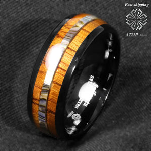 8mm Tungsten Koa Wood Abalone ATOP Wedding Band Men's Jewelry