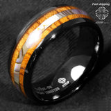 8mm Tungsten Koa Wood Abalone ATOP Wedding Band Men's Jewelry