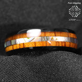 8mm Tungsten Koa Wood Abalone ATOP Wedding Band Men's Jewelry