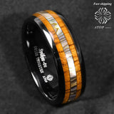 8mm Tungsten Koa Wood Abalone ATOP Wedding Band Men's Jewelry