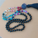8mm Agate 108 Beads Tassel Knotted Necklace for Spirituality Pray