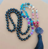 8mm Agate 108 Beads Tassel Knotted Necklace for Spirituality Pray