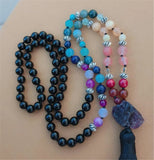 8mm Agate 108 Beads Tassel Knotted Necklace for Spirituality Pray