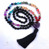 8mm Agate 108 Beads Tassel Knotted Necklace for Spirituality Pray