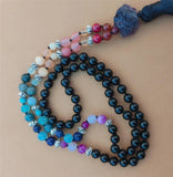 8mm Agate 108 Beads Tassel Knotted Necklace for Spirituality Pray