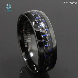 8mm Tungsten Ring w/ Carbon Fiber Men's Wedding Band