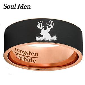 8mm Tungsten Carbide Wedding Band Deer Elk Head Ring Size 8-12