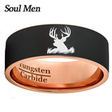 8mm Tungsten Carbide Wedding Band Deer Elk Head Ring Size 8-12