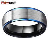 8mm Tungsten Men's Wedding Rings Comfort Fit Stepped Edges Bands Matted Finish