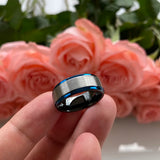 8mm Tungsten Men's Wedding Rings Comfort Fit Stepped Edges Bands Matted Finish