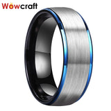8mm Tungsten Men's Wedding Rings Comfort Fit Stepped Edges Bands Matted Finish