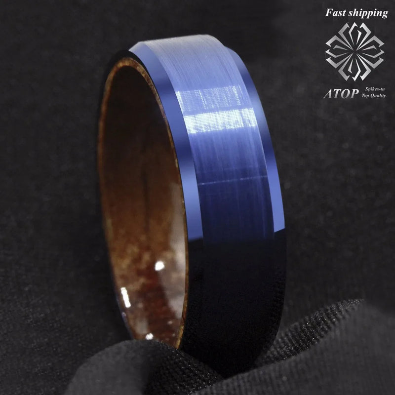 8mm Tungsten Red Sandal Wood Inlay Wedding Band Ring