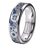 8mm Carbon Fiber Steampunk Gear Inlay Tungsten Ring Wedding Band