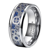 8mm Carbon Fiber Steampunk Gear Inlay Tungsten Ring Wedding Band