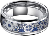 8mm Carbon Fiber Steampunk Gear Inlay Tungsten Ring Wedding Band