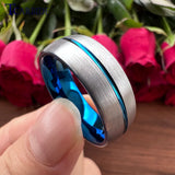 8mm Tungsten Carbide Wedding Band Center Grooved Brushed Finish