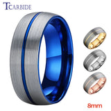 8mm Tungsten Carbide Wedding Band Center Grooved Brushed Finish