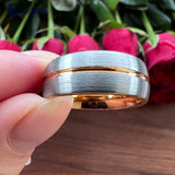 8mm Tungsten Carbide Wedding Band Center Grooved Brushed Finish