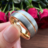 8mm Tungsten Carbide Wedding Band Center Grooved Brushed Finish