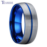 8mm Tungsten Carbide Wedding Band Center Grooved Brushed Finish