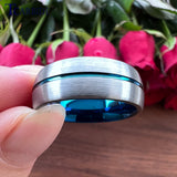 8mm Tungsten Carbide Wedding Band Center Grooved Brushed Finish