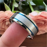 8mm Tungsten Rings Wedding Band Brushed Finish Pipe Cut Comfort Fit