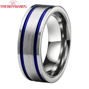 8mm Tungsten Rings Wedding Band Brushed Finish Pipe Cut Comfort Fit