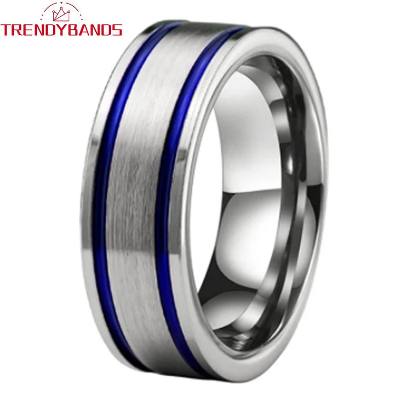 8mm Tungsten Rings Wedding Band Brushed Finish Pipe Cut Comfort Fit