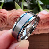 8mm Tungsten Rings Wedding Band Brushed Finish Pipe Cut Comfort Fit