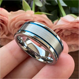 8mm Tungsten Rings Wedding Band Brushed Finish Pipe Cut Comfort Fit