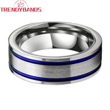 8mm Tungsten Rings Wedding Band Brushed Finish Pipe Cut Comfort Fit