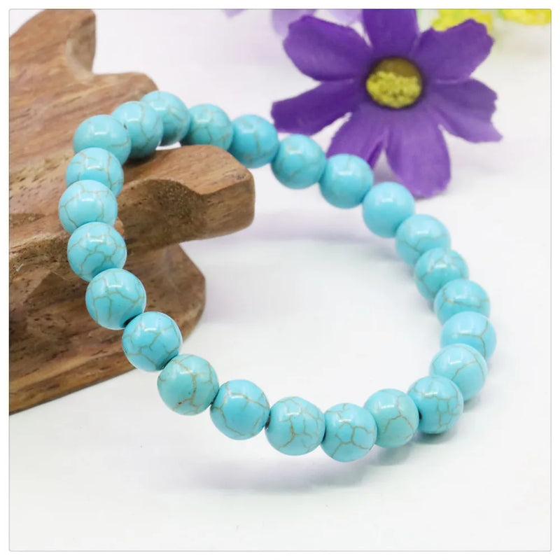 8mm Round Turquoise Beaded Bracelet Lace-up Elastic Jewelry Making
