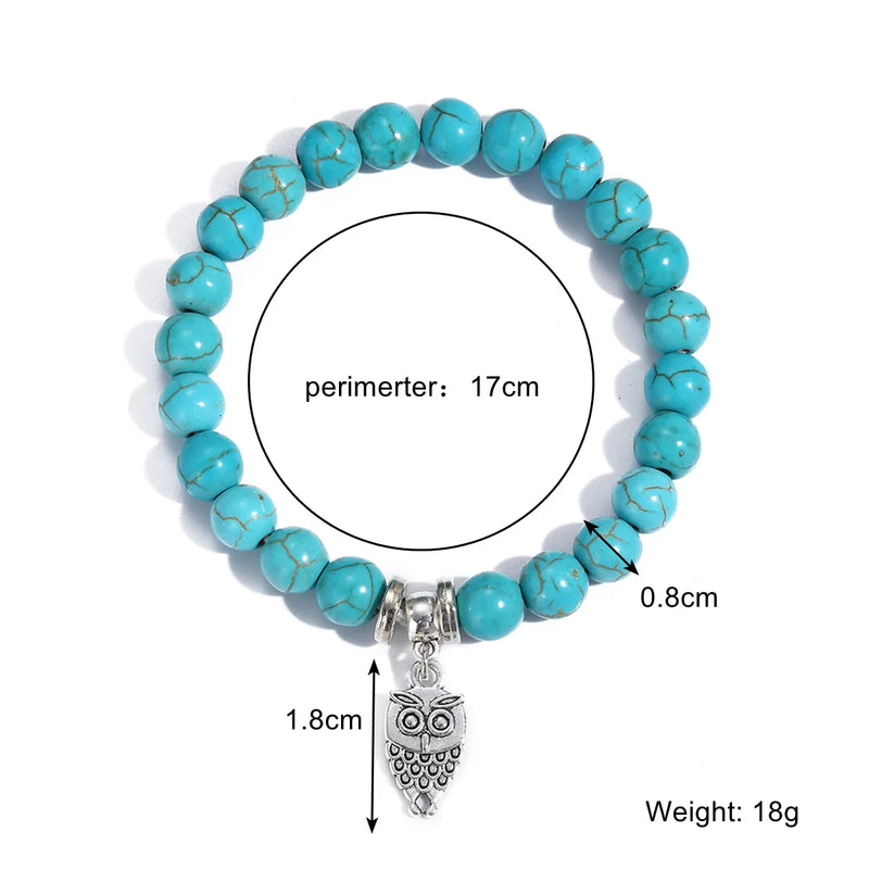 Boho Devil's Eye Cross Turquoise Stone Bracelet Tree of Life Owl Butterfly Charm