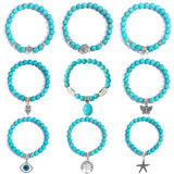 Boho Devil's Eye Cross Turquoise Stone Bracelet Tree of Life Owl Butterfly Charm