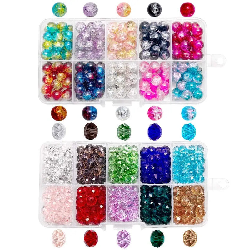 8mm Crystal Glass Beads 200pcs + Crackle Glass Beads 200pcs