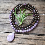 8mm Bronzite And Lodolite Beads, Purple Stone Pendant
