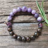 8mm Bronzite And Lodolite Beads, Purple Stone Pendant