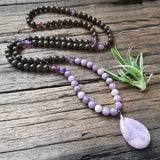 8mm Bronzite And Lodolite Beads, Purple Stone Pendant