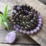 8mm Bronzite And Lodolite Beads, Purple Stone Pendant