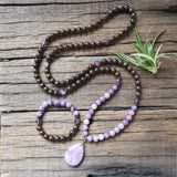 8mm Bronzite And Lodolite Beads, Purple Stone Pendant