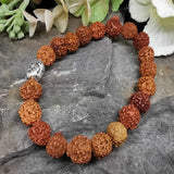 8mm Brown Rudraksha Buddha Coconut Wood Silver Beads Bracelet